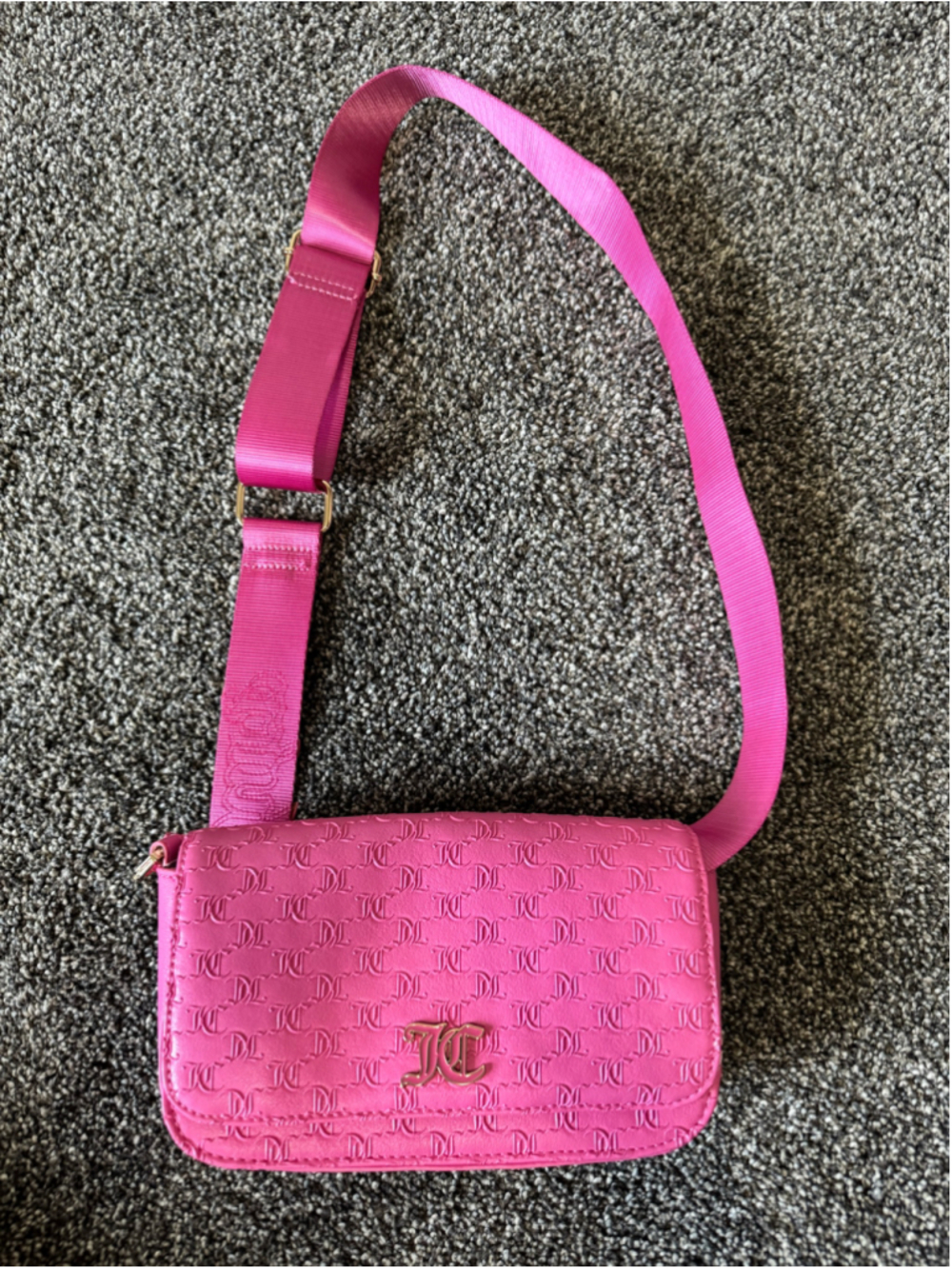 Women's Juicy Couture Pink Embossed Monogram Crossbody Bag in Hot Pink